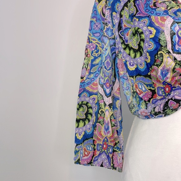 Zara Paisley Printed Cropped Top. Twist Front. Puff Sleeves. Size Large. NWT. - Picture 3 of 14